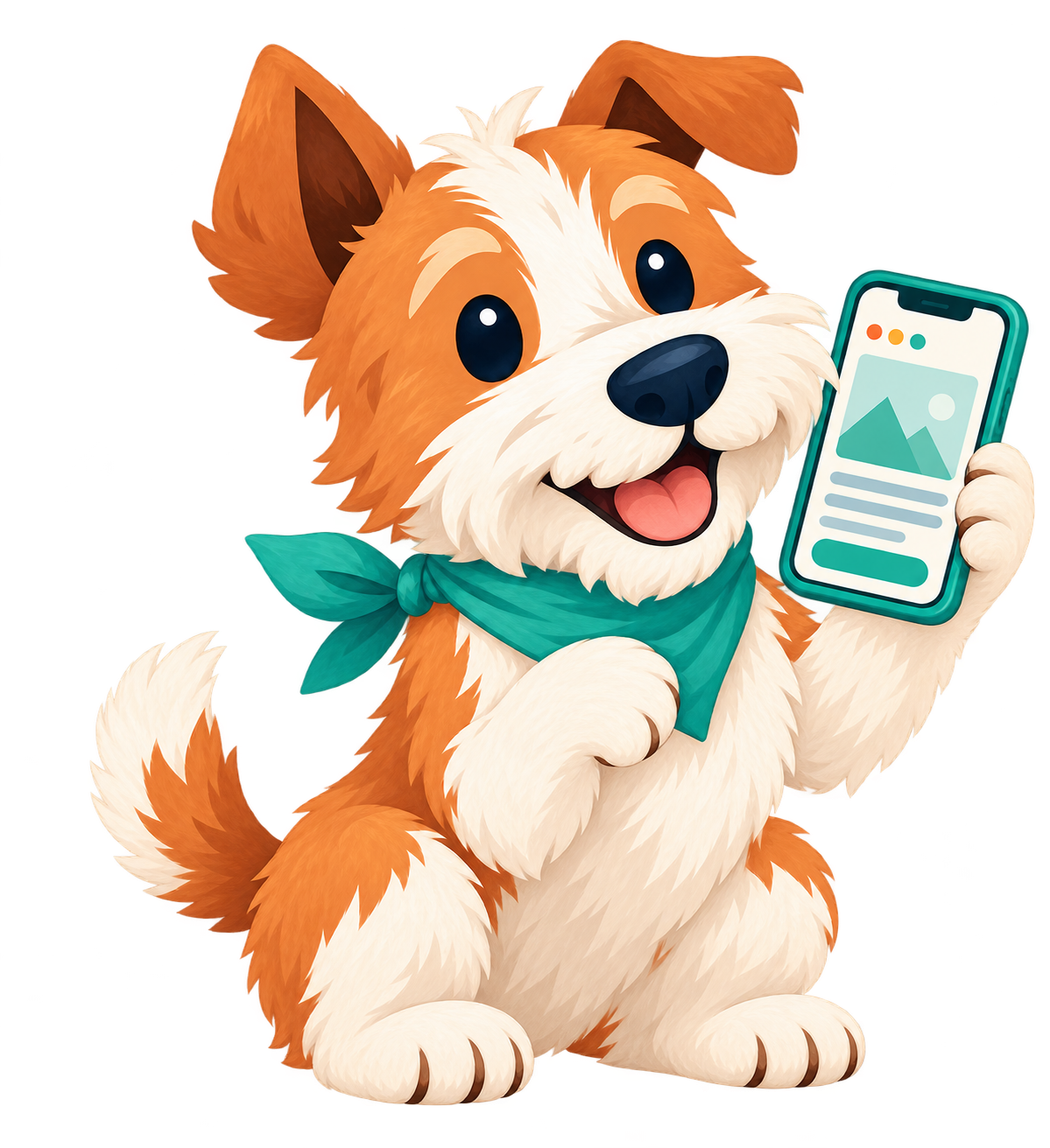 Terrier checking a website on a phone